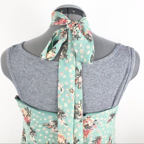 AoBaBa Mint and Rose Floral Silk Blend 2 Piece Halter Top Pantsuit Set - Picture 8 of 16